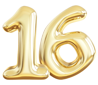 Gold 3d number 16 png