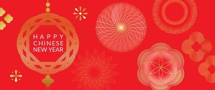 Happy Chinese new year background vector. Year of the dragon design wallpaper with chinese flower, firework. Modern luxury oriental illustration for cover, banner, website, decor. vector