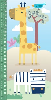 Vector illustration of height measurement wall with funny animals cartoon