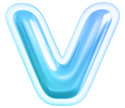 Blue letter V font 3d render png