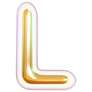 Gold bubble letter L font 3d render png