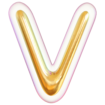 Gold bubble letter V font 3d render png