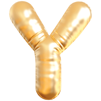Gold bubble letter Y font 3d render png