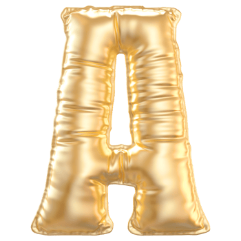 Gold bubble letter A font 3d render png