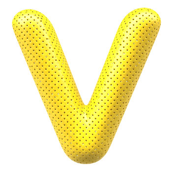 Gold bubble letter V font 3d render png
