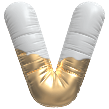 Gold bubble letter V font 3d render png
