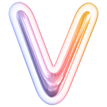 Gradient bubble letter V font 3d render png