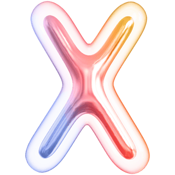 Gradient bubble letter X font 3d render png