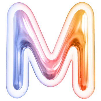 Gradient bubble letter M font 3d render png