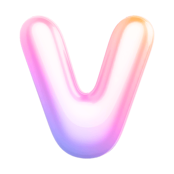 Gradient bubble letter V font 3d render png