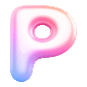 Gradient bubble letter P font 3d render png