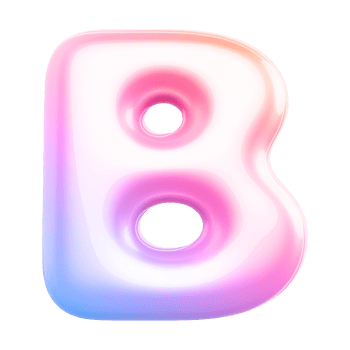 Gradient bubble letter B font 3d render png