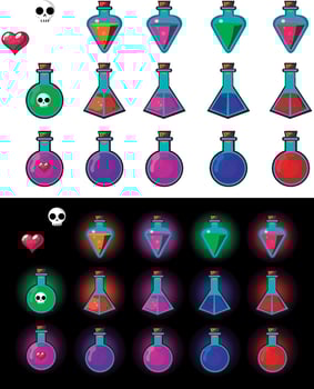 icons for games HP potions, MP, mana, poison bottle and various potions , various icon illustrations ready for online or offline games vector
