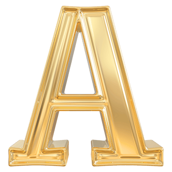Gold letter A font 3d render png