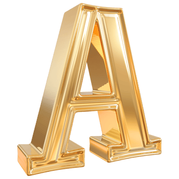 Gold letter A font 3d render png