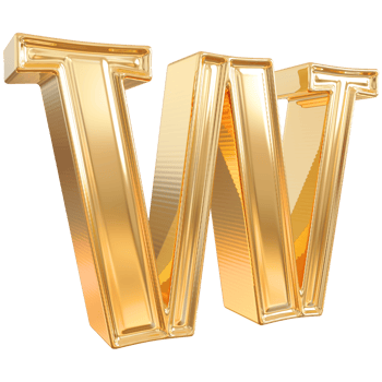 Gold letter W font 3d render png