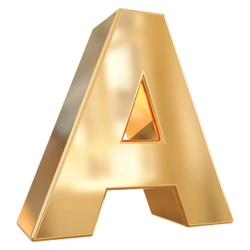 Gold letter A font 3d render png