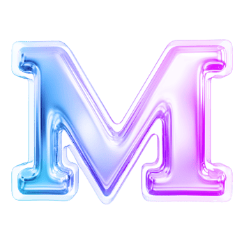 Gradient letter M font 3d render png