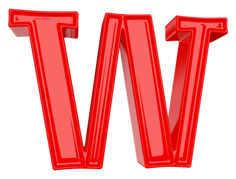 Red letter W font 3d render png