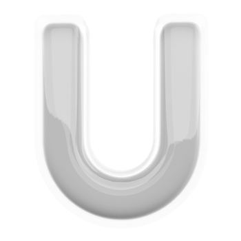 Silver letter U font 3d render png