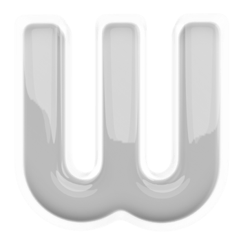 Silver letter W font 3d render png