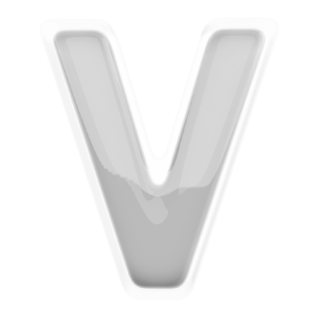 Silver letter V font 3d render png