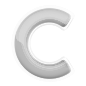 Silver letter C font 3d render png