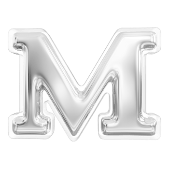 Silver letter M font 3d render png