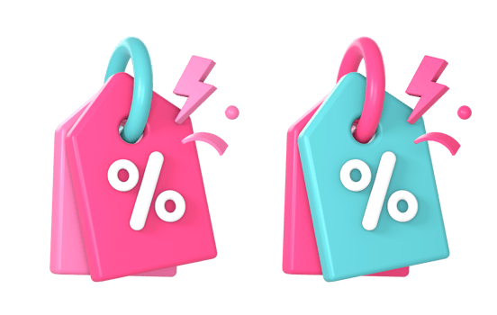 3d price tag with promo sale discount percentage and flash icon illustration for UI UX web mobile apps social media ads png