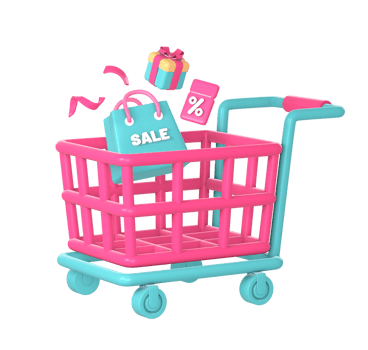 3d shopping cart or trolley with discount sale promo gift icon illustration for UI UX social media ads design png