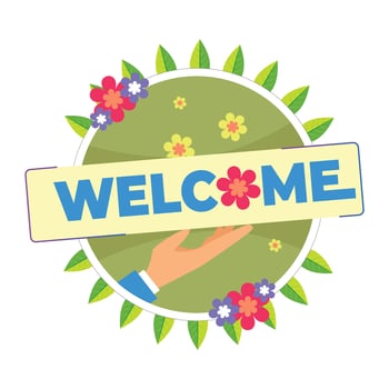 Welcome banner on green floral background vector