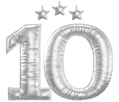 10 Anniversary number silver balloon png