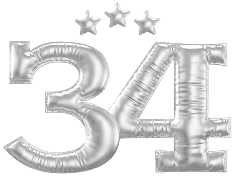 34 Anniversary number silver balloon png