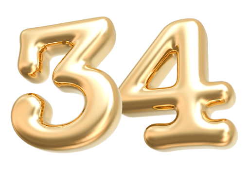 Gold 3d Number 34 png