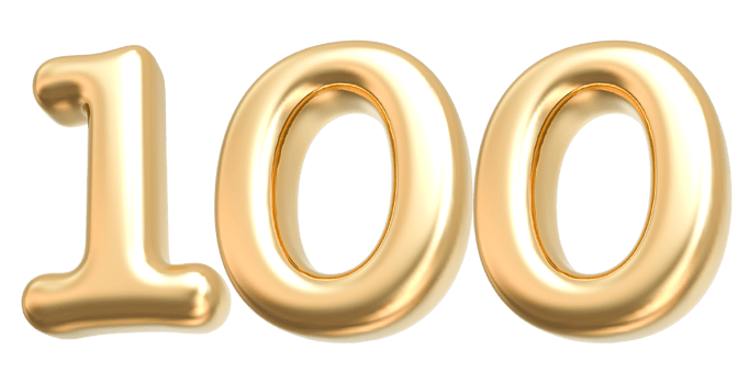 Gold 3d Number 100 png