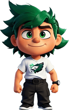 AI generated cute boy with green hair png