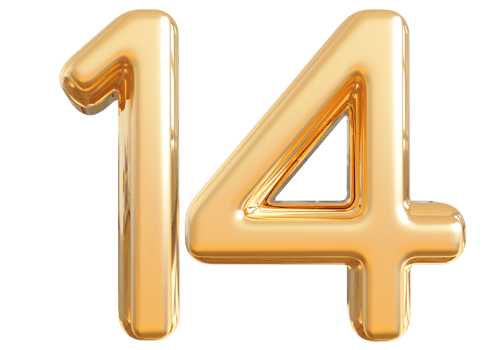 Gold 3d Number 14 png