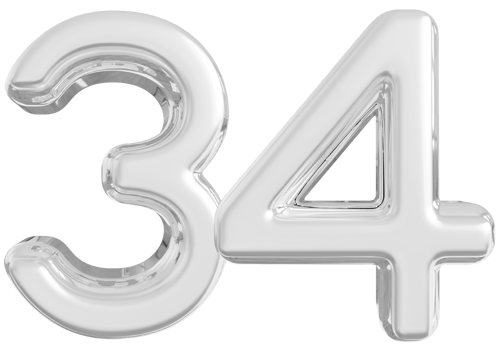 Silver 3d Number 34 png