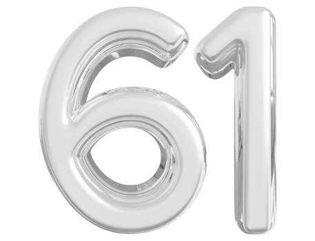Silver 3d Number 61 png
