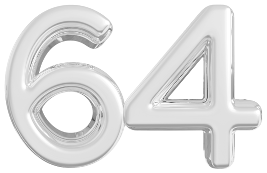 Silver 3d Number 64 png