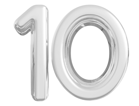 Silver 3d Number 10 png