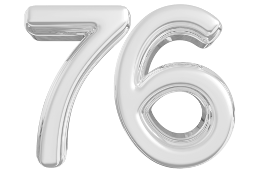 Silver 3d Number 76 png