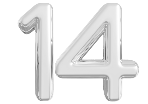 Silver 3d Number 14 png