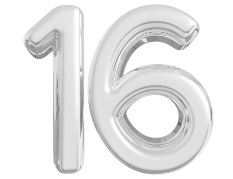 Silver 3d Number 16 png