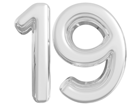 Silver 3d Number 19 png