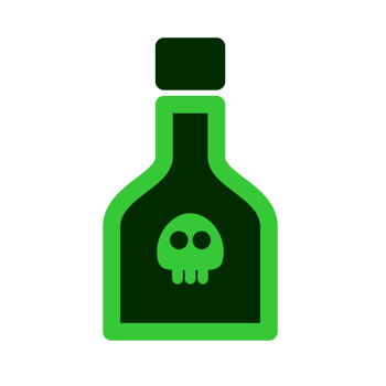 The poison is a green liquid in a glass vial. Bottle with skull warning label png