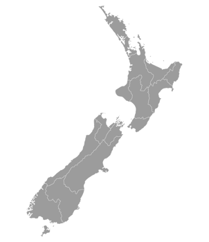 New Zealand map. Map of New Zealand in administrative provinces in grey color png