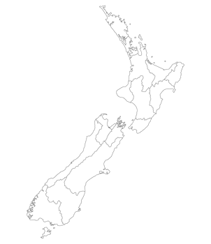 New Zealand map. Map of New Zealand in administrative provinces in white color png