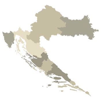 Croatia map. Map of Croatia in eight mains regions in multicolor png