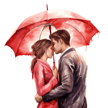 AI generated rainy day couple kissing under umbrella on a transparent background png